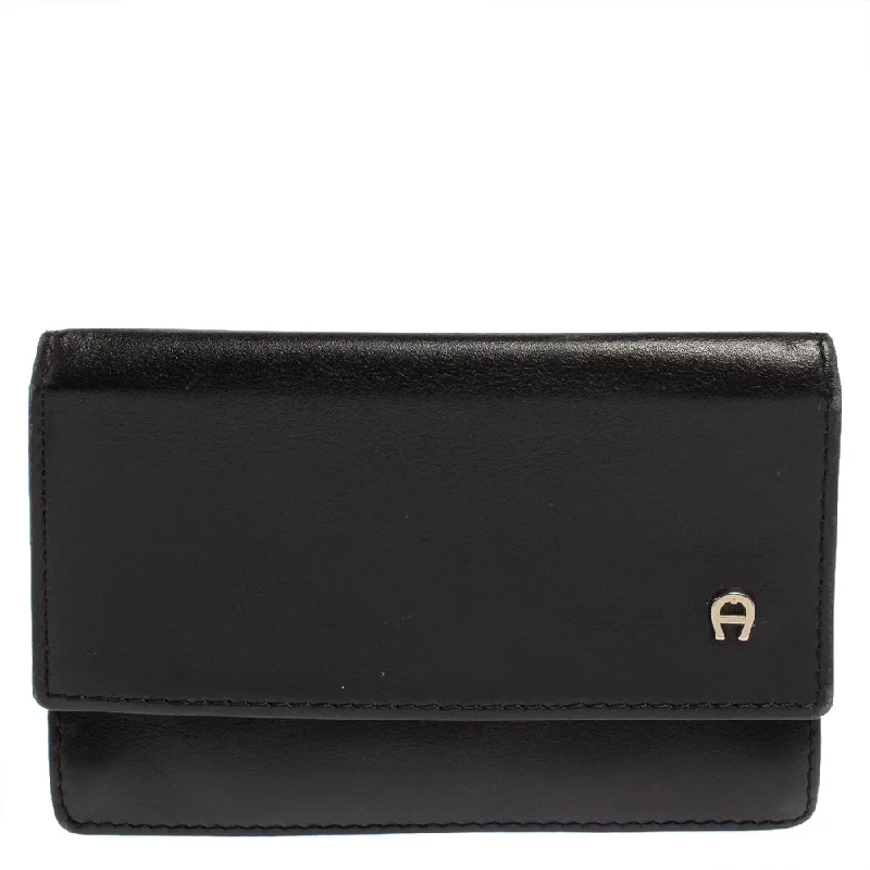 Travel wallets with extra compartments for money and cards -Aigner Black Leather Card Holder