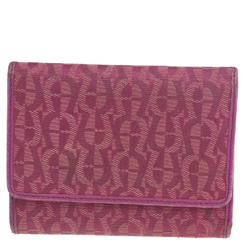 High-quality wallets for everyday use -Aigner Magenta Signature Canvas And Leather Trifold Wallet