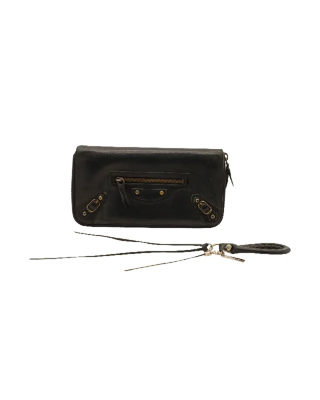 Women’s wallets with coin purse -Balenciaga Companion Long Zip-Up Wallet in Black Calfskin Leather