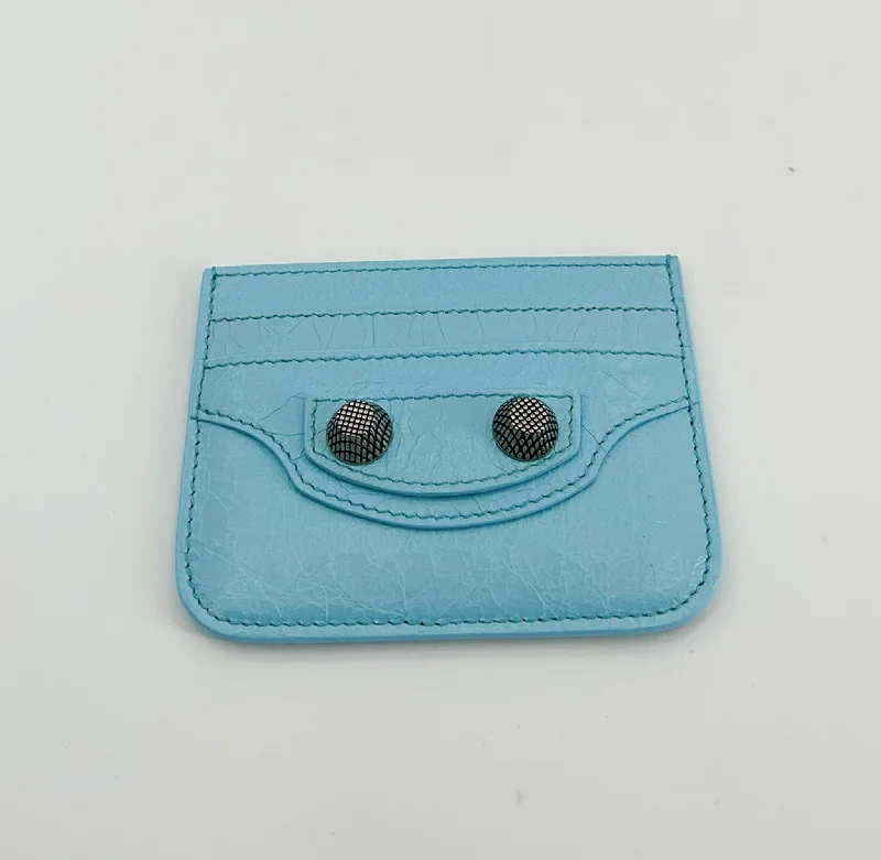 Luxury wallets for men with leather finish -Balenciaga Le Cagole Leather Card Holder - Light Blue