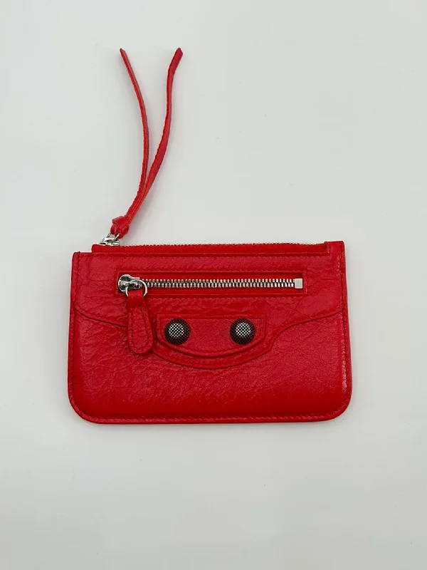 Custom leather keychains for gifts -Balenciaga Le Cagole Leather Long Coin Card Holder - Red