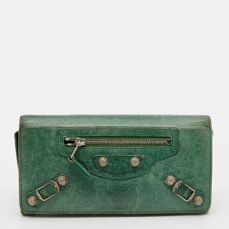 Compact wallets for women with card slots -Balenciaga Vert Poker Leather City Flap Continental Wallet..