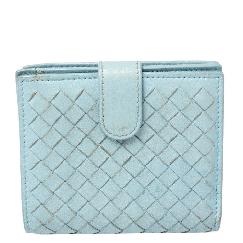 Wallets for women with adjustable compartments -Bottega Veneta Blue Intrecciato Leather French Wallet..