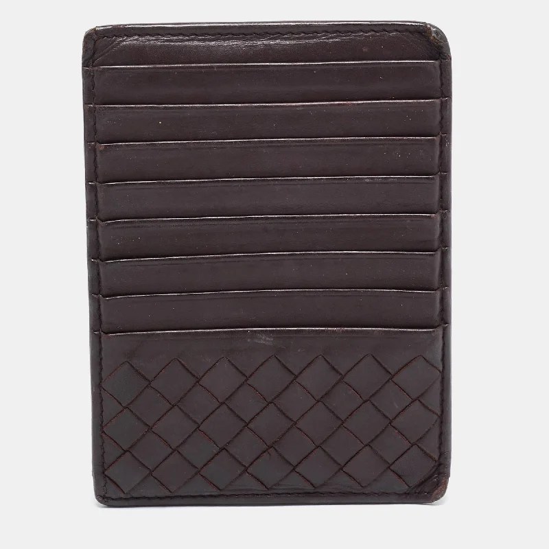 Handcrafted leather wallets for men and women -Bottega Veneta Dark Burgundy Intrecciato Leather Zip Card Holder