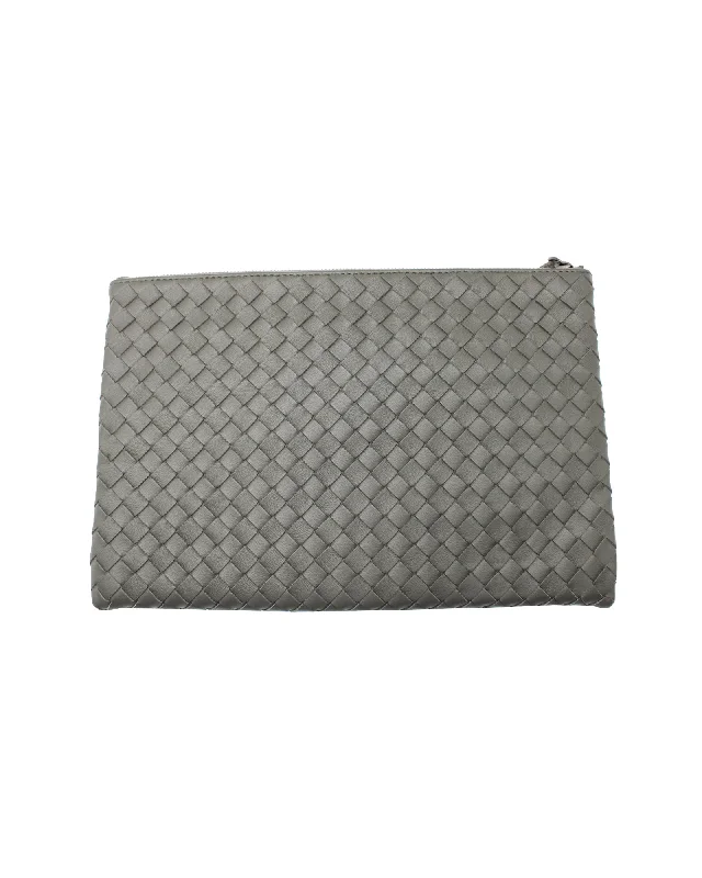 Keychains with custom logos for businesses -Bottega Veneta Intrecciato Pouch in Grey Leather