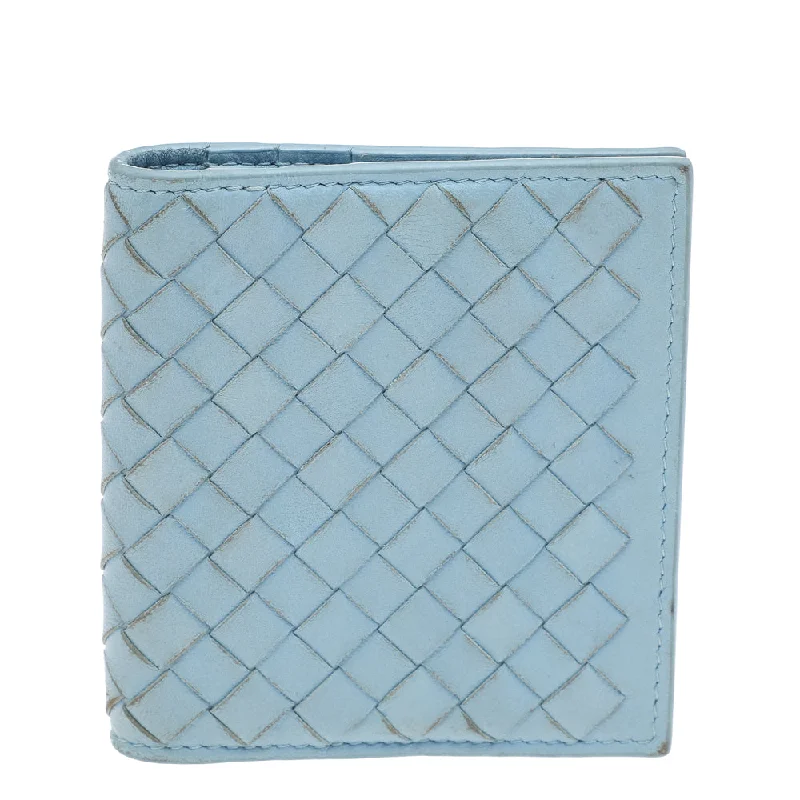 Leather wallets for special occasions -Bottega Veneta Light Blue Intrecciato Leather Wallet..