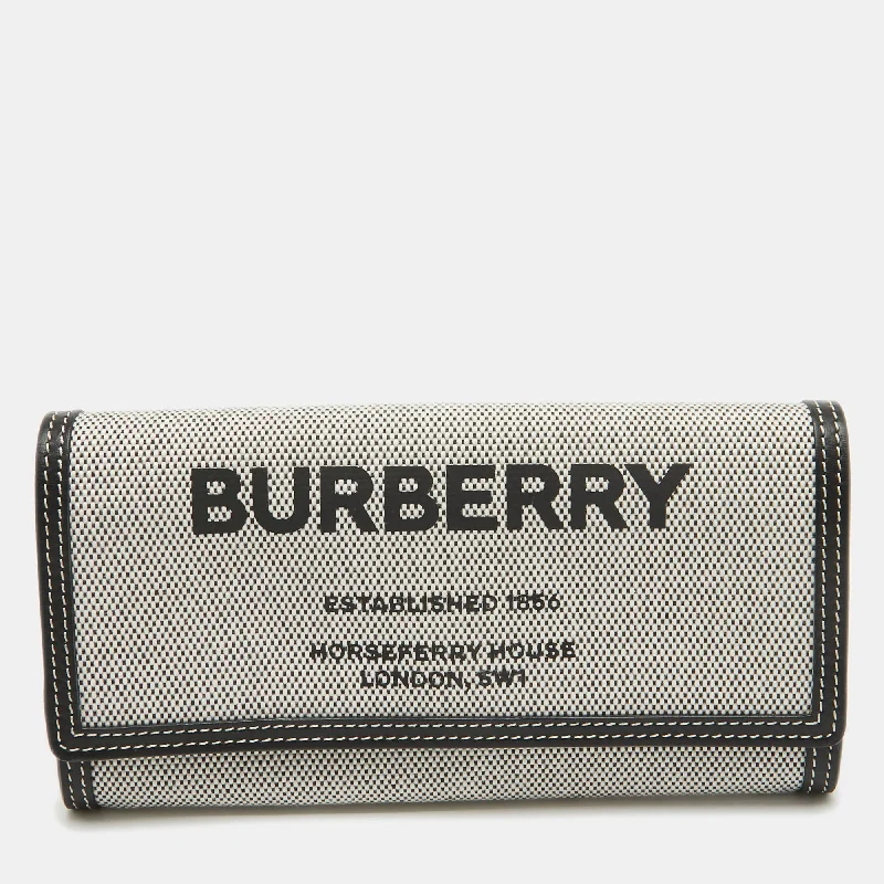 Affordable wallets for men and women -Burberry Black/white Canvas And Leather Halton Continental Wallet