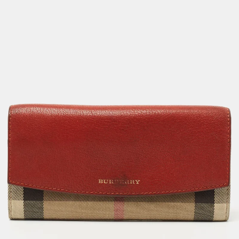 Stylish keychains for women -Burberry Brick Brown/beige House Check Canvas And Leather Flap Continental Wallet