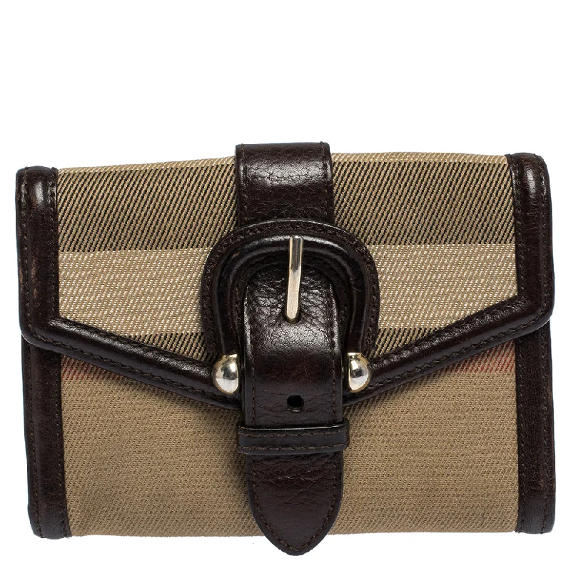 Unique keychains for novelty gifts -Burberry Brown/beige Nova Check Canvas And Leather Buckle Compact Wallet..