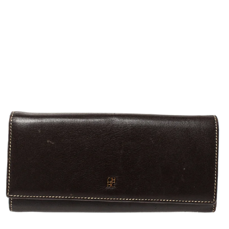 Wallets for men with removable cardholders -Carolina Herrera Dark Brown Flap Continental Wallet..