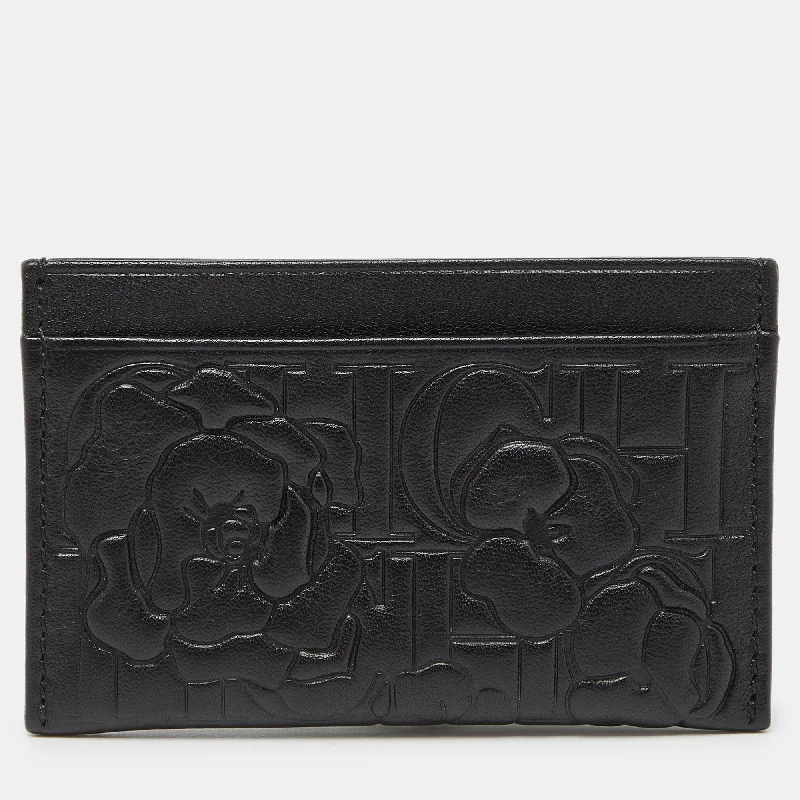 Personalized wallets for birthdays or celebrations -Ch Carolina Herrera Black Monogram Embossed Leather Card Holder