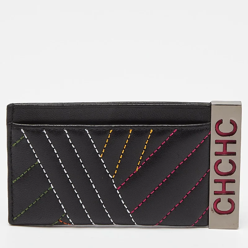 Stylish wallets for women with floral designs -Ch Carolina Herrera Black Quilted Leather Card Holder