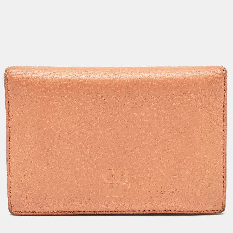 Custom keychains with engraved date for anniversaries -Ch Carolina Herrera Peach Leather Compact Flap Wallet