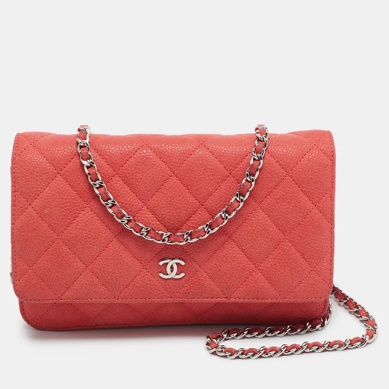 Wallets with removable inserts for easy organization -Chanel Coral Pink Quilted Caviar Leather Cc Flap Wallet On Chain