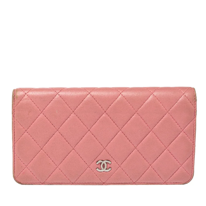 Affordable wallets with RFID protection -Chanel Pink Quilted Leather L Yen Continental Wallet..