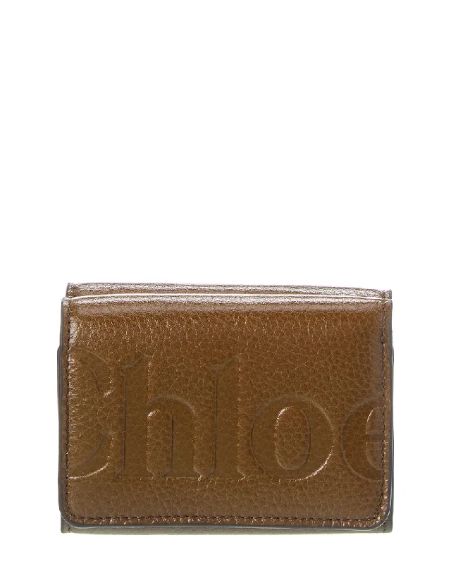 Designer wallets with coin pocket -Chloé Logo Leather Trifold Wallet