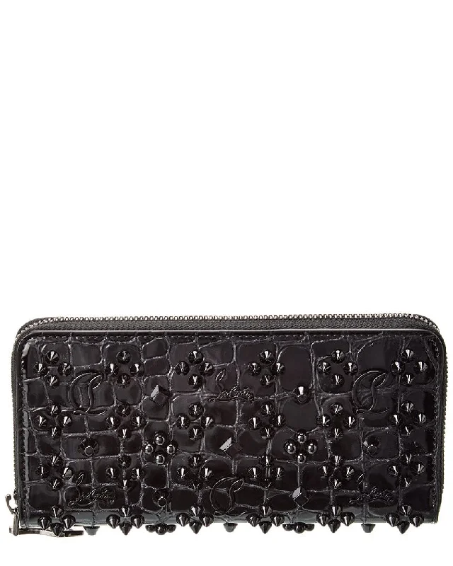 Slim wallets for business cards -Christian Louboutin Panettone Croc-Embossed Patent Zip Around Wallet