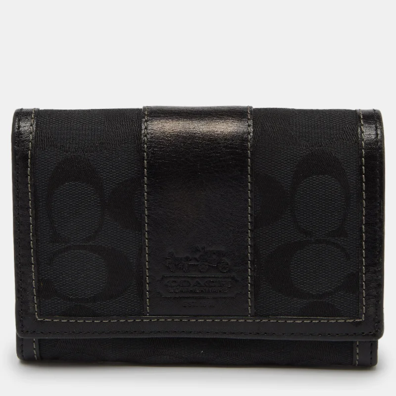 Customizable keychains for keyrings -Coach Black Signature Canvas And Leather Continental Wallet