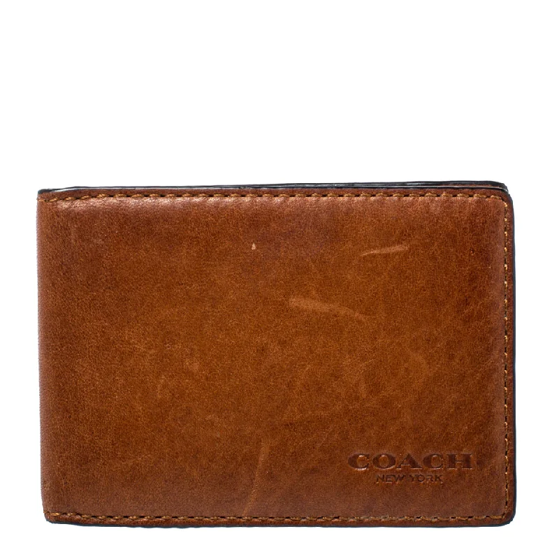 Premium wallets with space for cards, cash, and coins -Coach Brown Leather Bifold Card Holder