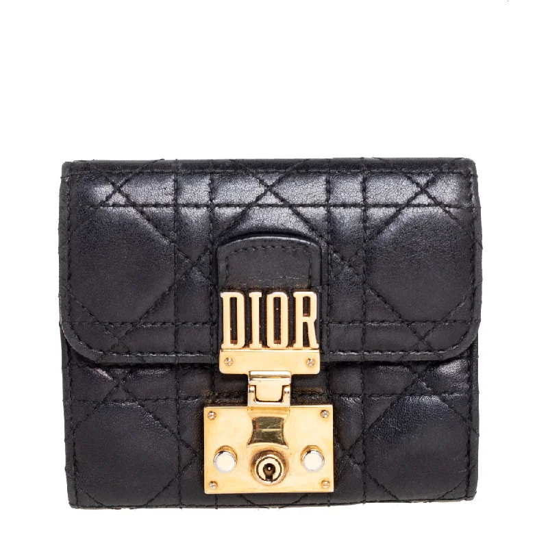 Men’s wallets with clear card slots for IDs -Dior Black Cannage Leather Addict Compact Wallet..