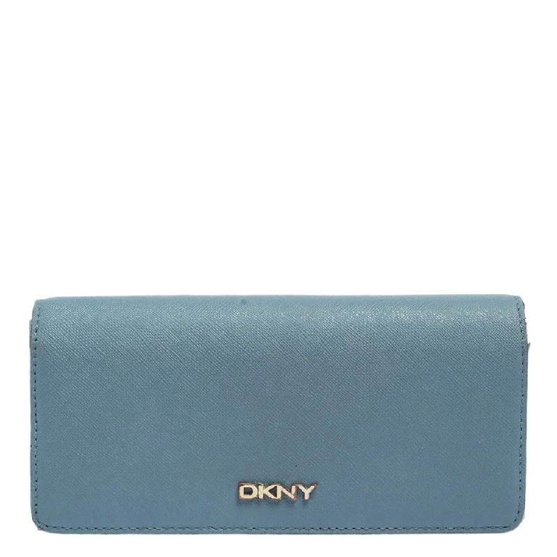 Multi-functional wallets for business professionals -Dkny Blue/beige Saffiano Leather Flap Continental Wallet