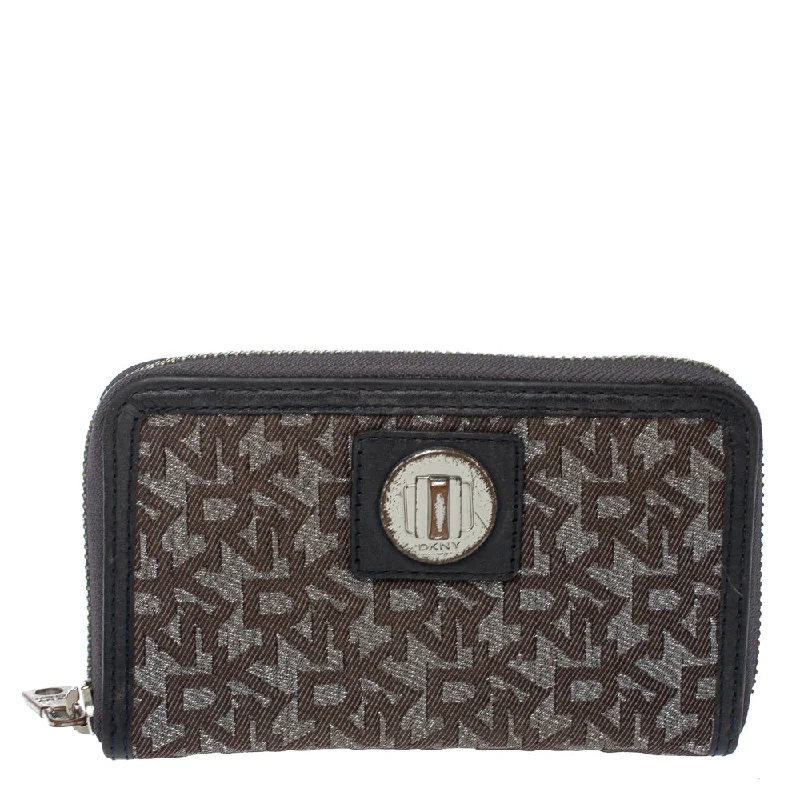 Custom keychains with funny sayings for friends -Dkny Brown/black Monogram Canvas And Leather Zip Around Wallet