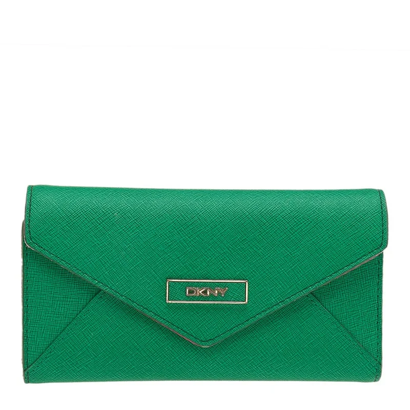 Custom keychains for brand promotions -Dkny Green/pink Leather Long Trifold Wallet..