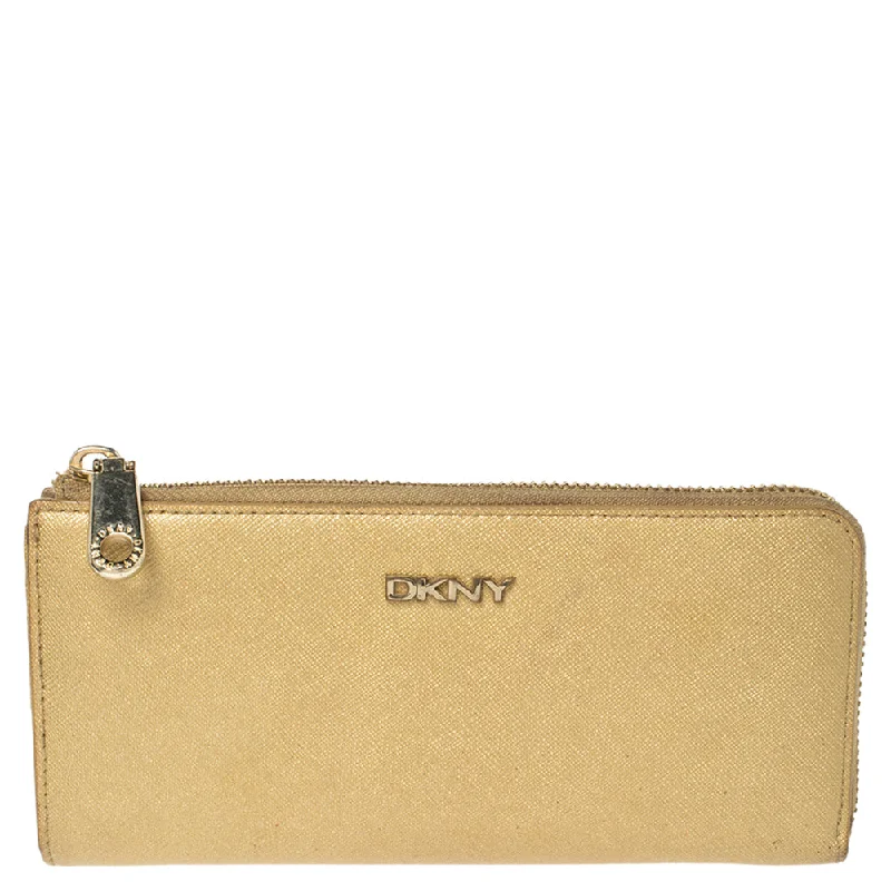 Personalized keychains for friends -Dkny Metallic Beige Leather Zip Around Wallet..