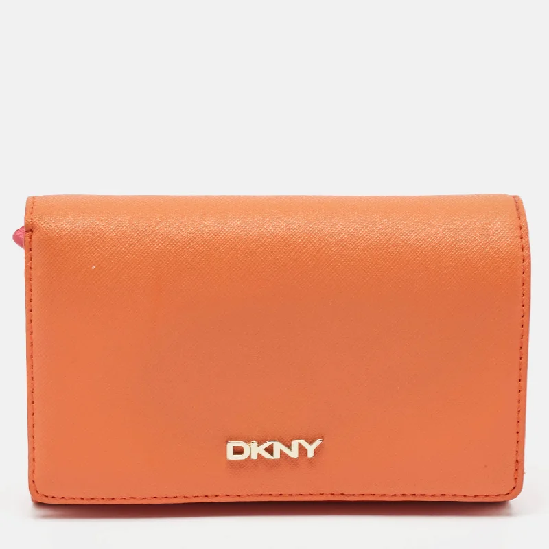 Slim wallets for business cards -Dkny Orang/pink Leather French Flap Wallet