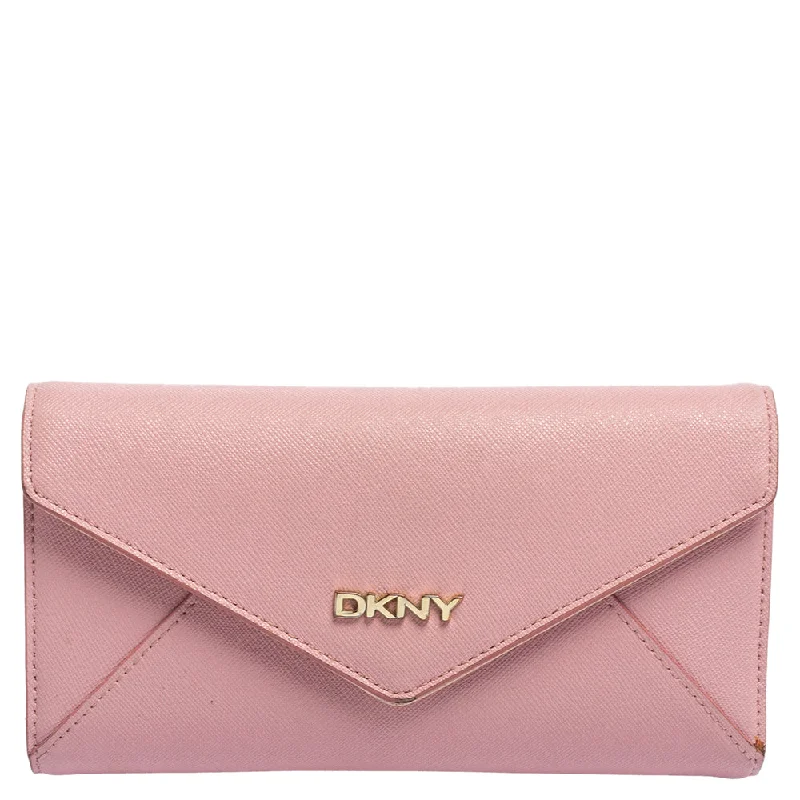 Wallets with card slots for business cards -Dkny Pink Saffiano Leather Envelope Flap Wallet