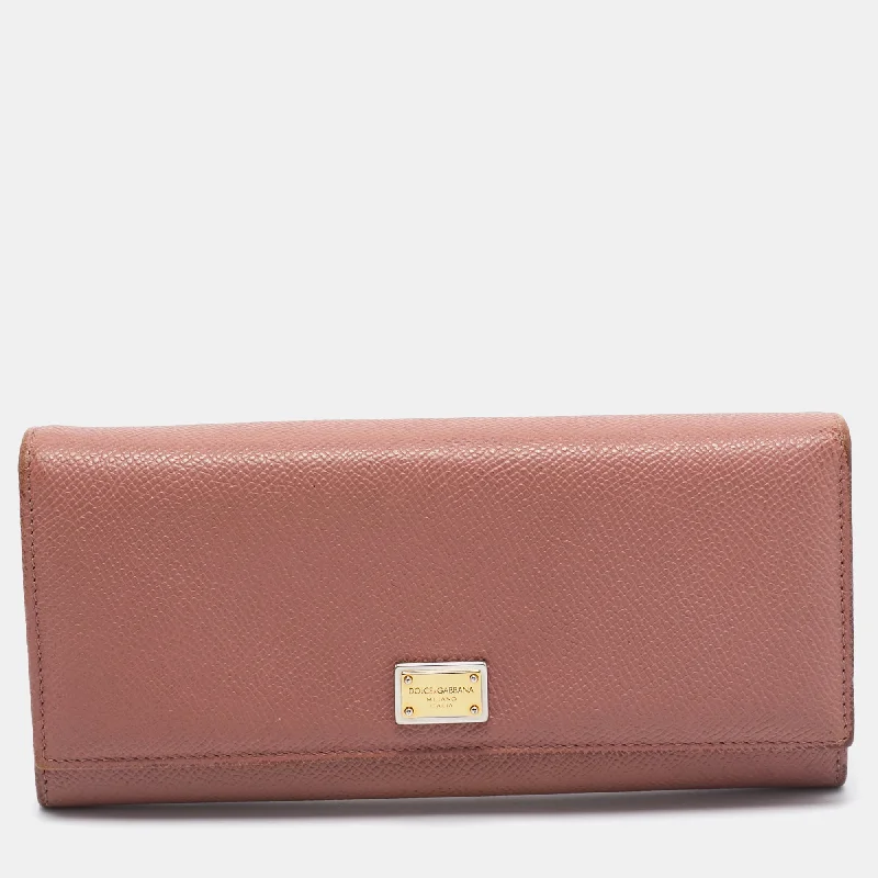 Keychains with custom engraving -Dolce & Gabbana Dusty Pink Leather Flap Continental Wallet