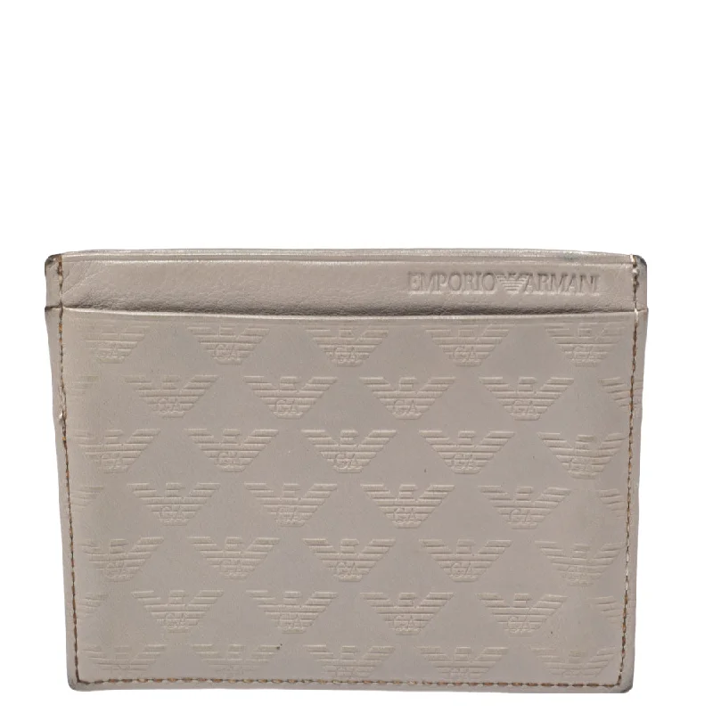 Wallets with clear card slots for easy identification -Emporio Armani Grey Leather Card Holder