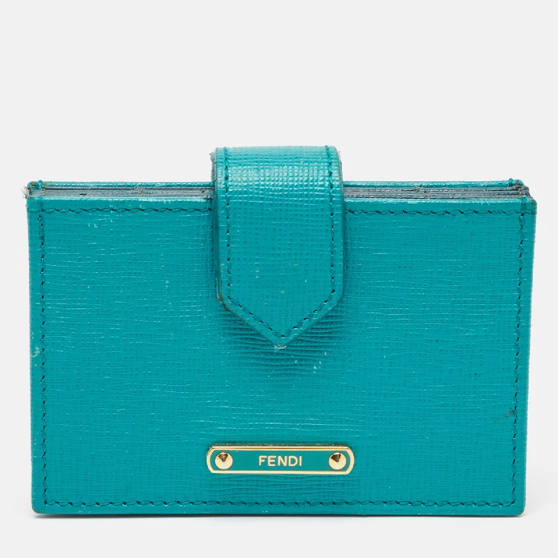 Leather wallets with multiple card slots and compartments -Fendi Green/teal Leather Elite Accordion Card Holder