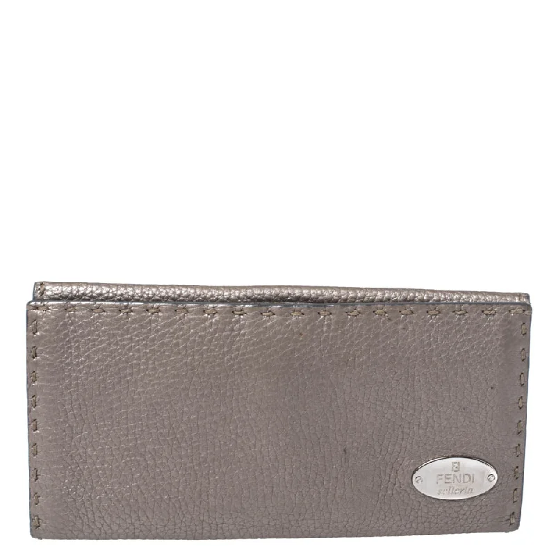 Women’s wallets with zipper for security -Fendi Metallic Selleria Leather Continental Wallet