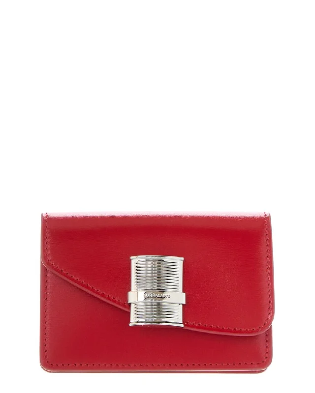 Functional keychains with tools -Ferragamo Fiamma Leather Card Holder