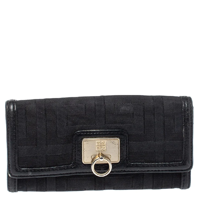 Stylish wallets for women with chain strap -Givenchy Black Canvas And Leather Continental Wallet