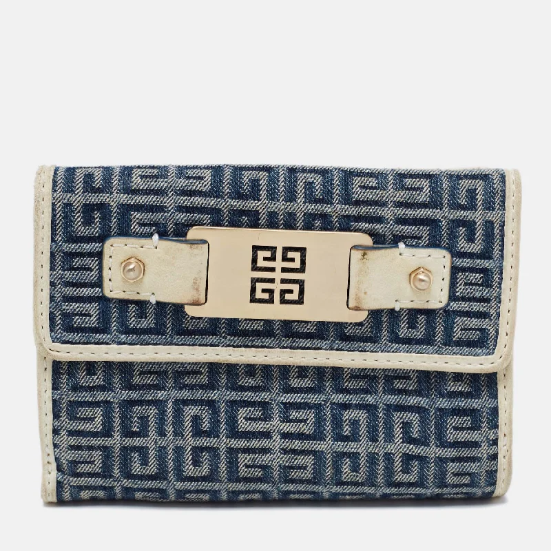 Large capacity wallets for everyday use -Givenchy Blue/cream Monogram Canvas And Leather Metal Flap Compact Wallet