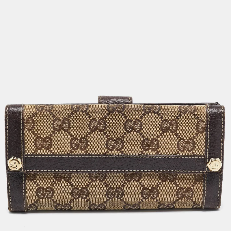 Luxury wallets for women -Gucci Beige/brown Gg Canvas And Leather Charmy Continental Wallet