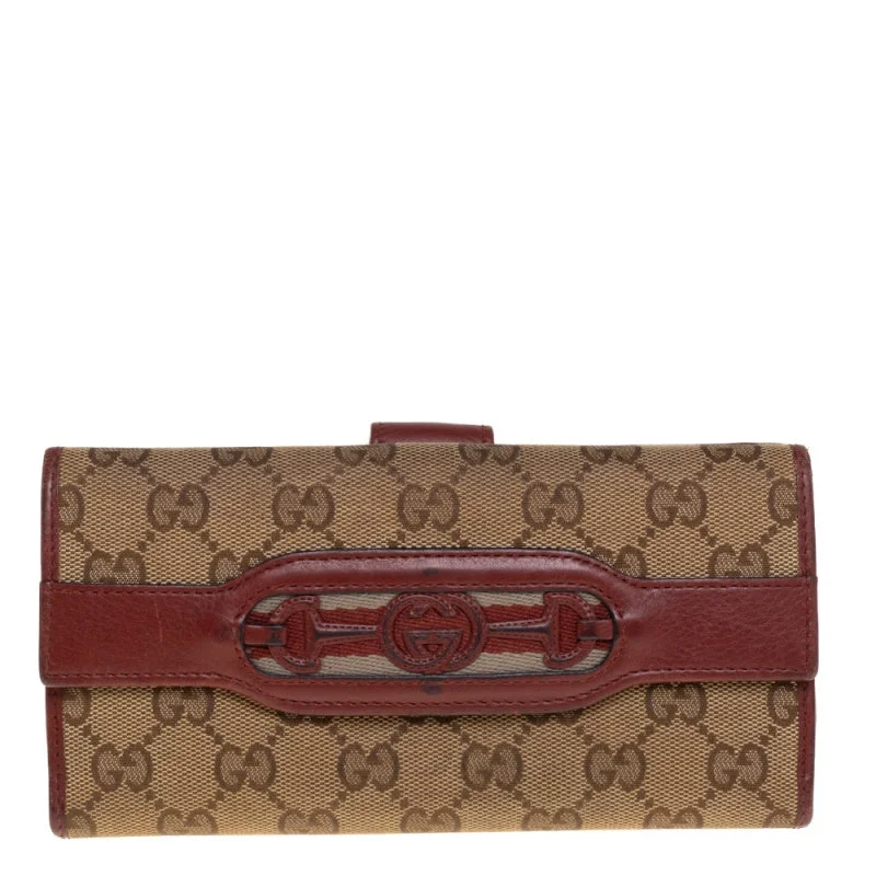 Stylish wallets for fashion-conscious women -Gucci Beige/copper Gg Canvas And Leather Flap Continental Wallet