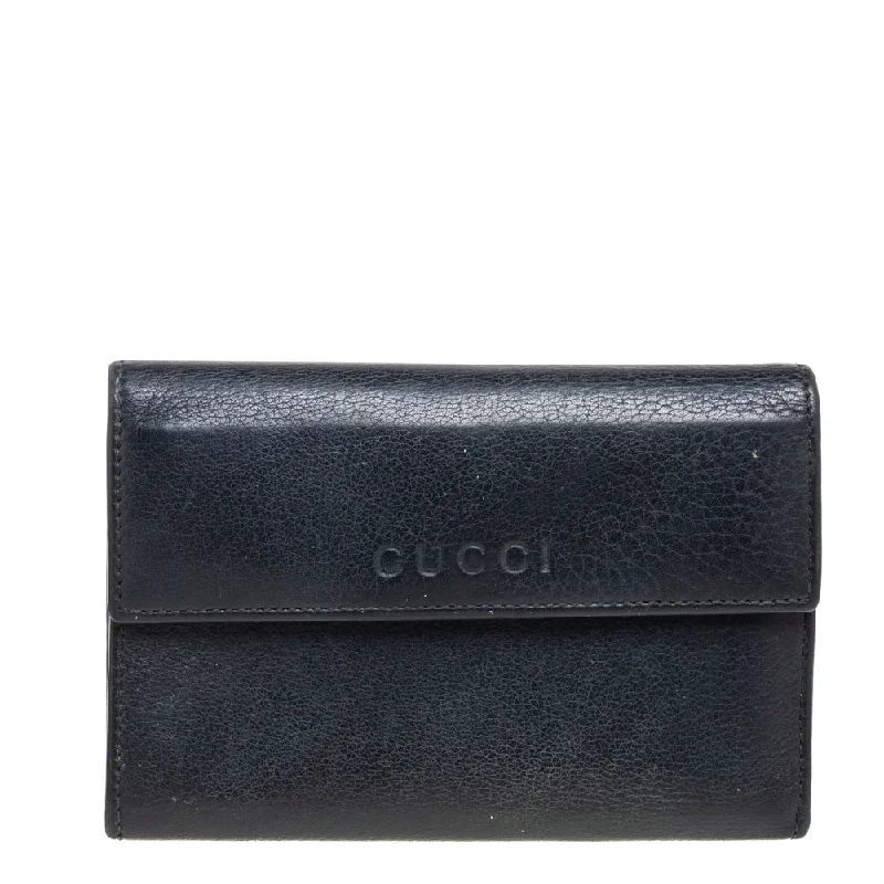 Keychains for car keys with unique designs -Gucci Black Leather French Trifold Wallet..