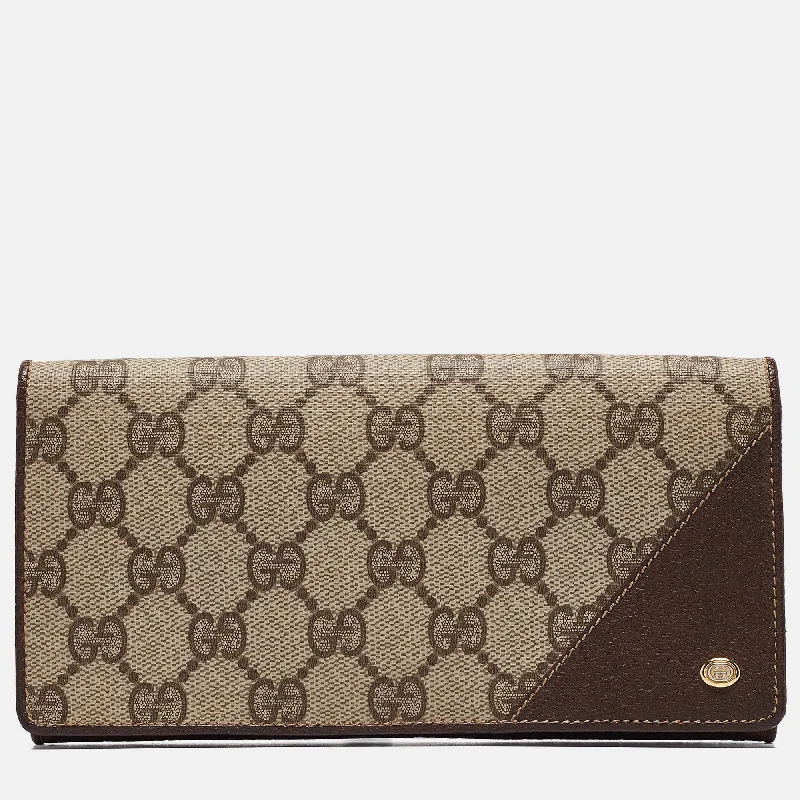 Wallets with lots of compartments for cards and bills -Gucci Brown/beige Gg Supreme Canvas And Leather Bifold Continental Wallet