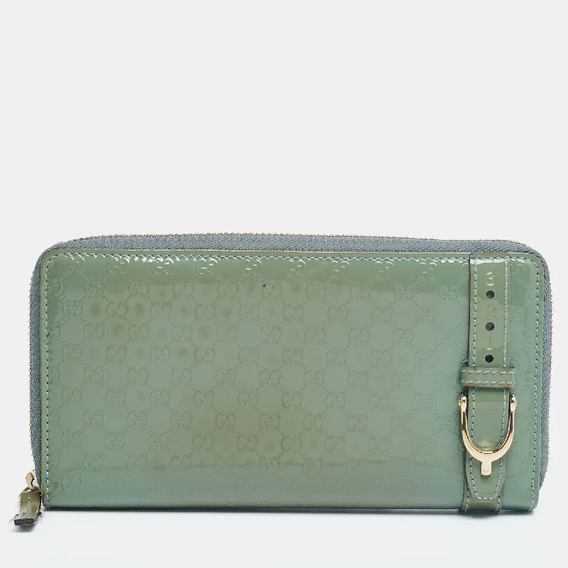 Women’s wallets with coin purse -Gucci Green Microguccissima Patent Leather Zip Around Wallet..