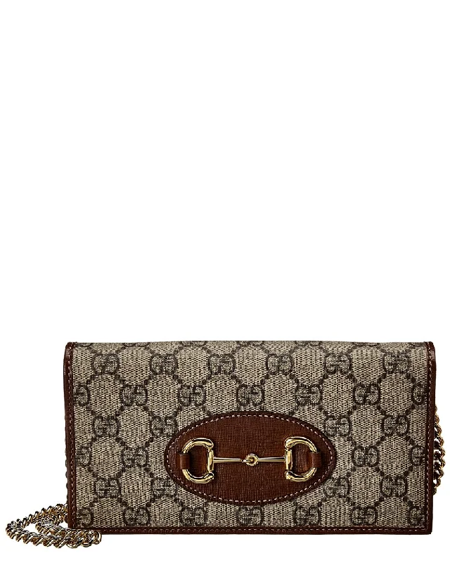 RFID-protected wallets with anti-theft design -Gucci Horsebit 1955 GG Supreme Canvas & Leather Wallet On Chain