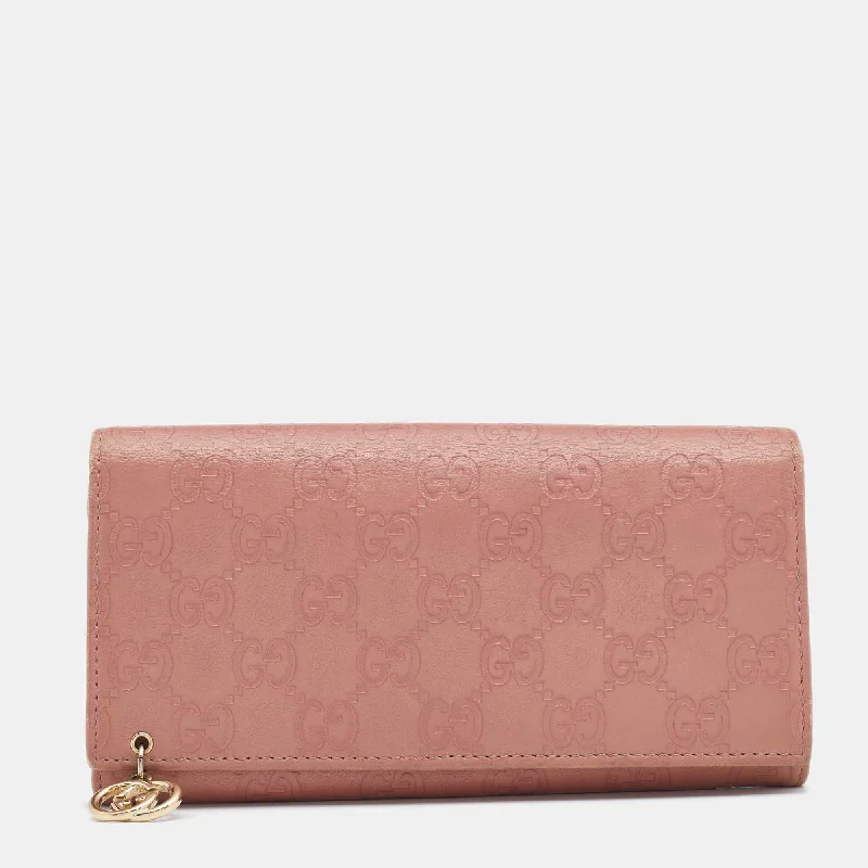 Wallets with coin compartments -Gucci Pink Guccissima Leather Interlocking G Continental Wallet