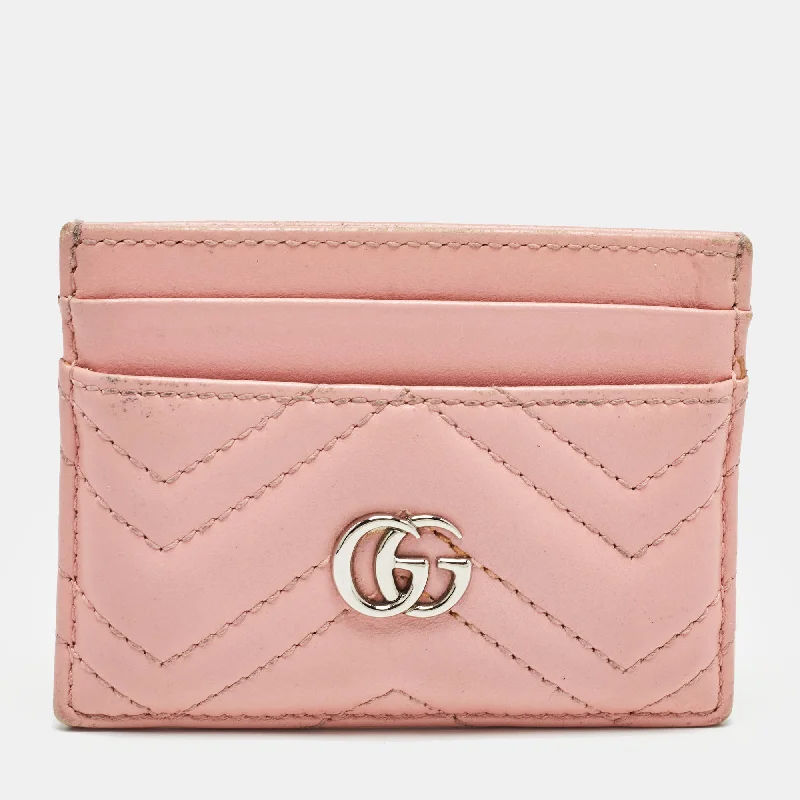 RFID wallets for keeping personal information secure -Gucci Pink Matelassé Leather Gg Marmont Card Holder..