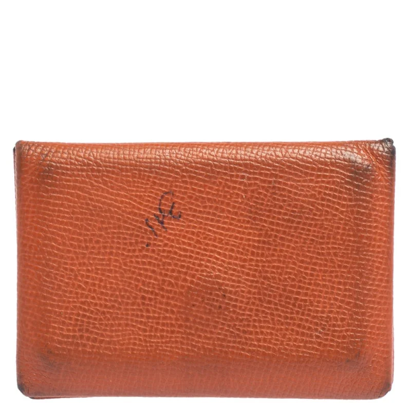 Multi-card wallets for women -Hermès  Orange Epsom Leather Calvi Card Holder