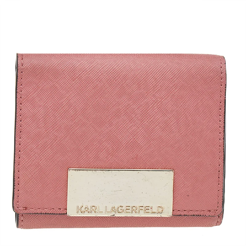 Stylish keychains with leather finish -Karl Lagerfeld Pink Saffiano Leather Trifold Wallet..