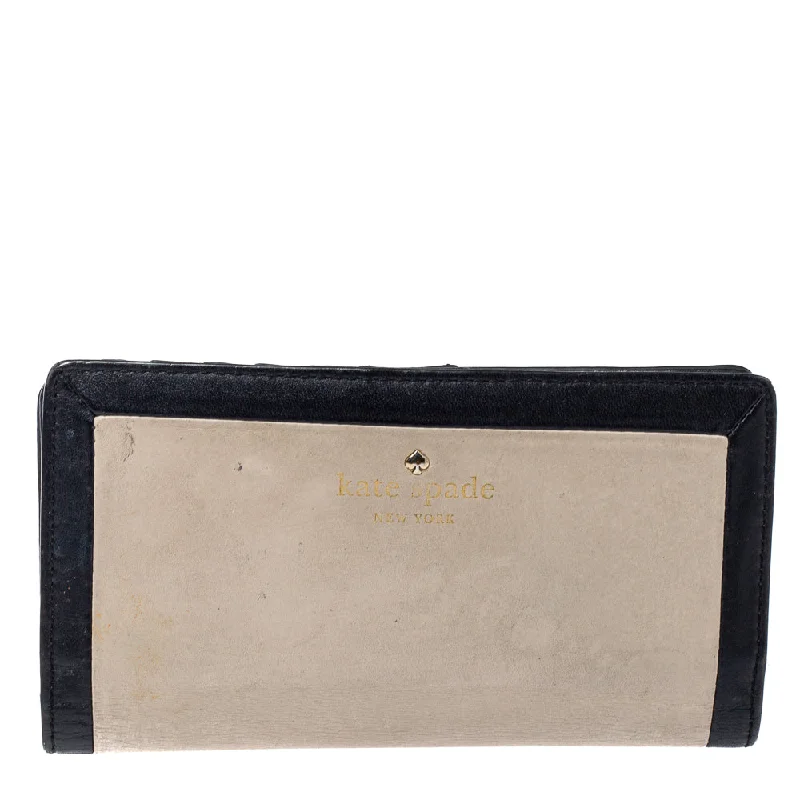 Wallets with removable cardholders for men -Kate Spade Beige/black Leather Long Wallet