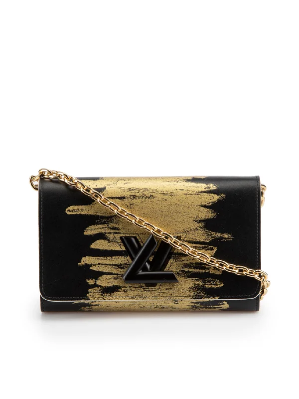 Wallets with plenty of space for receipts -Louis Vuitton 2017 Limited Edition Black & Gold Leather Twist Painted Chain Wallet