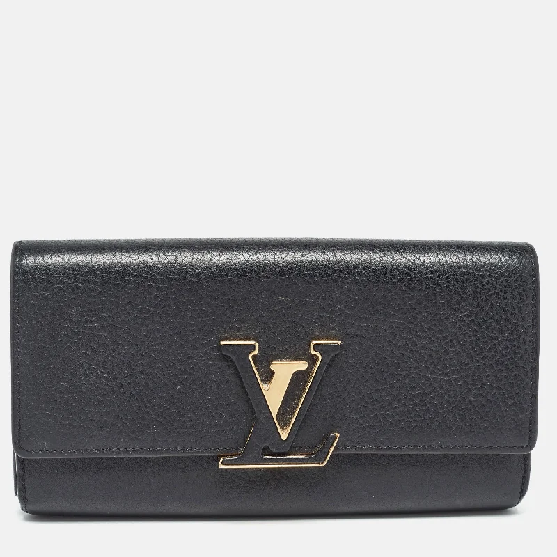 Men’s wallets with extra pocket for cash -Louis Vuitton Black Taurillon Leather Capucines Wallet